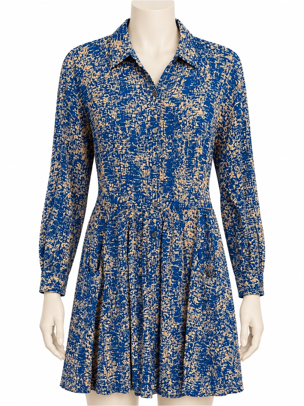Plenty by Tracy Reese Blue Abstract Print Button Front Shirt Dress M NWOT